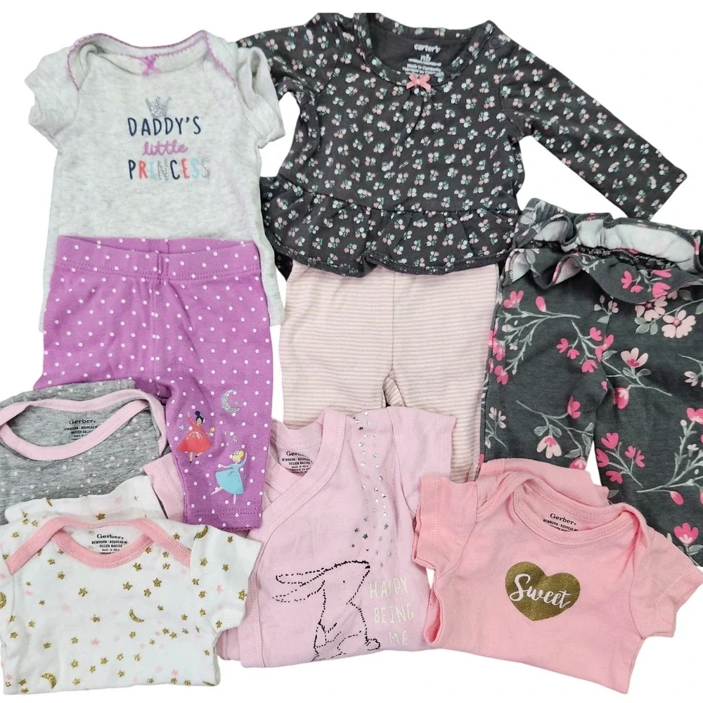 Newborn baby girl clothing lot 9 pieces bodysuits &‎ leggings NB